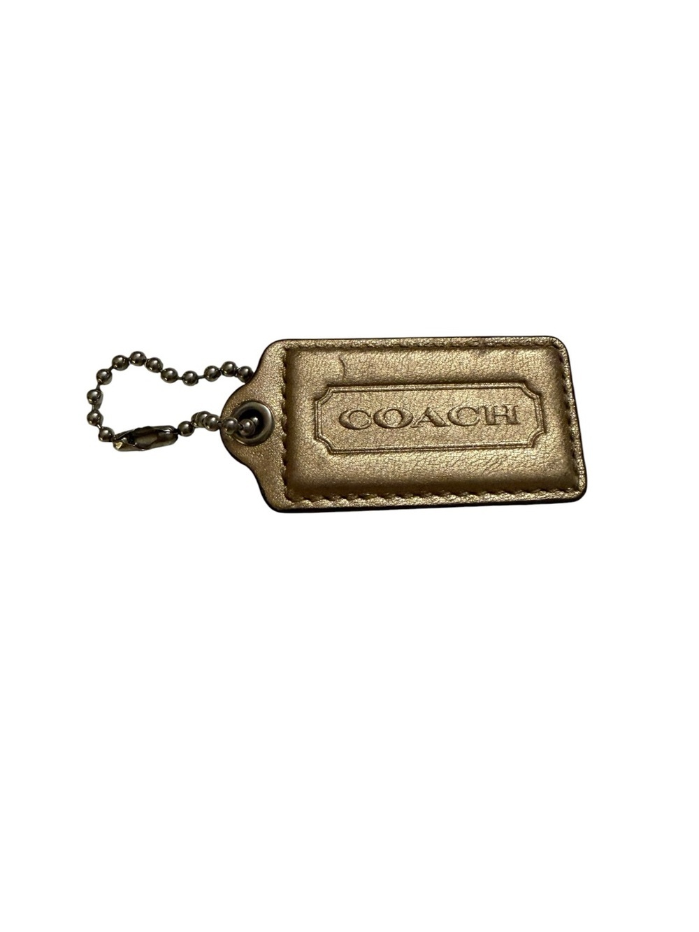 COACH Metallic Gold Leather Tag Key Holder
